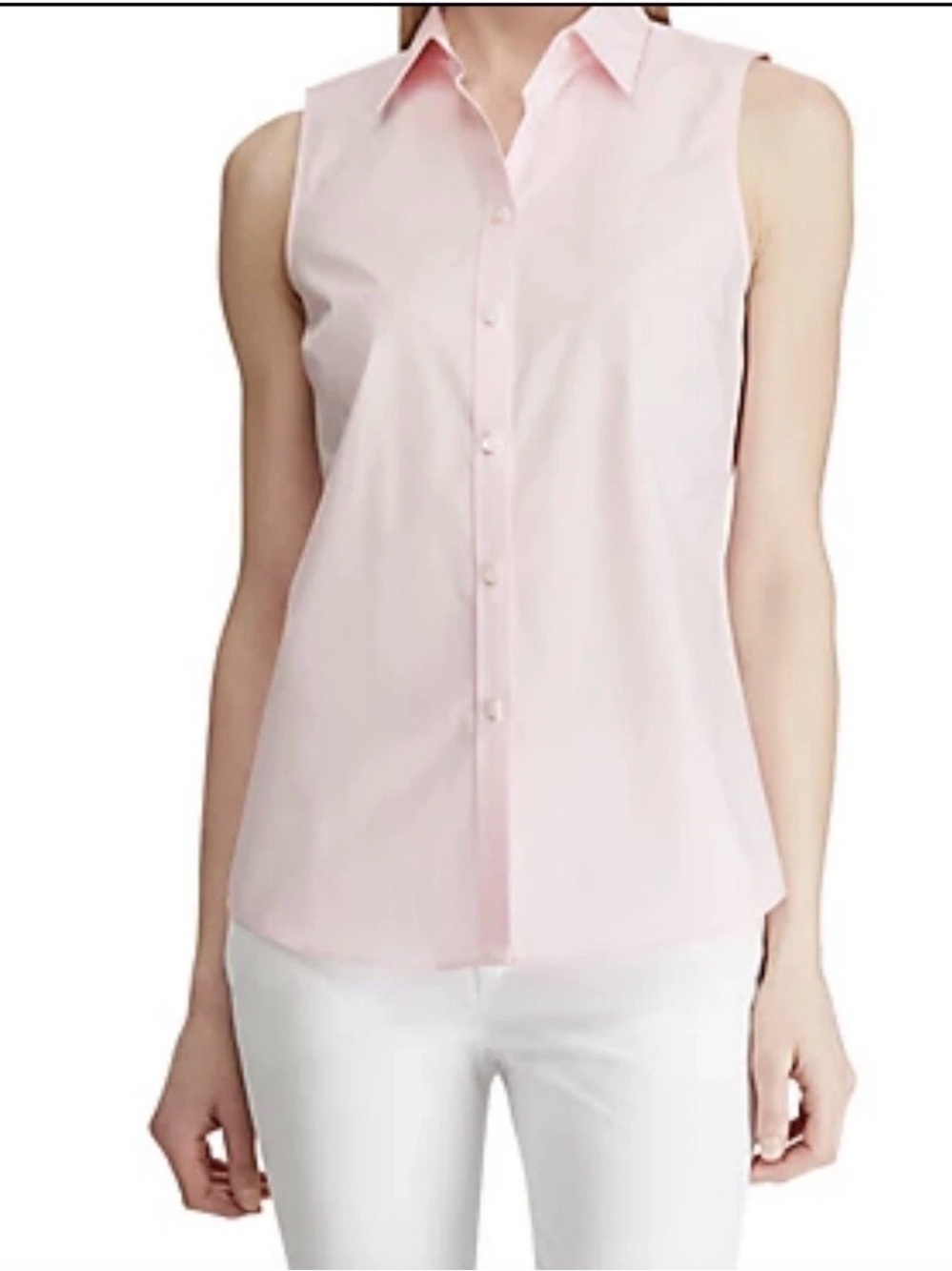 Lauren Ralph Lauren Stretch non iron Blouse Light Pink Sleeveless Button-Down